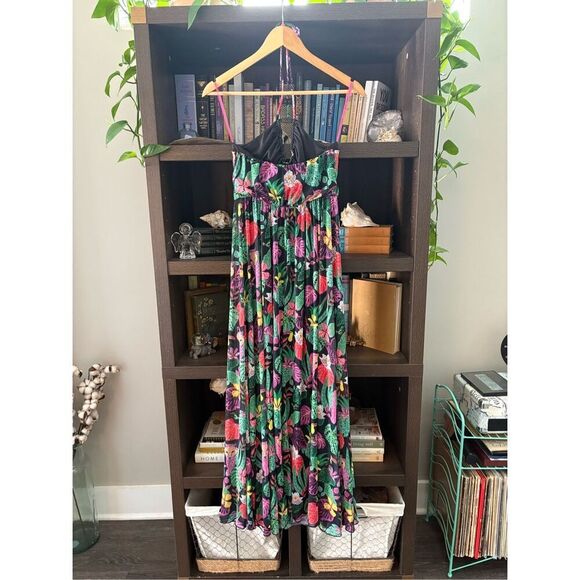 Betsey Johnson Paulina Tropical Print Animal Jungle Maxi Halter Dress Size Small - Picture 5 of 9